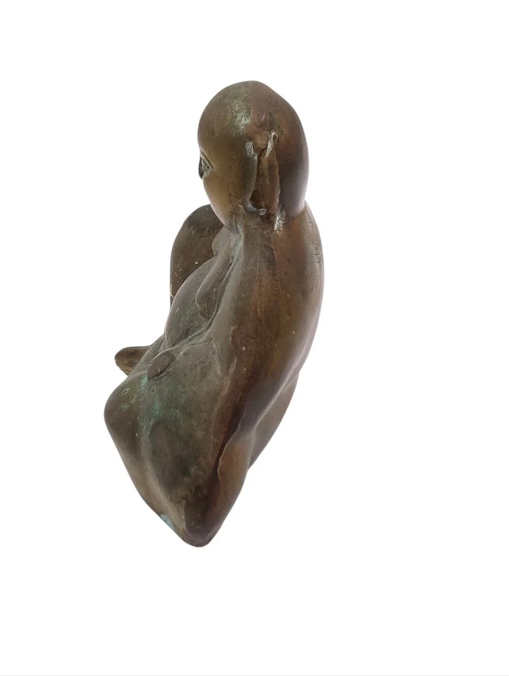 Vintage Mid Century Brass Seated Buddha Laughing Figurine  4.5 in tall